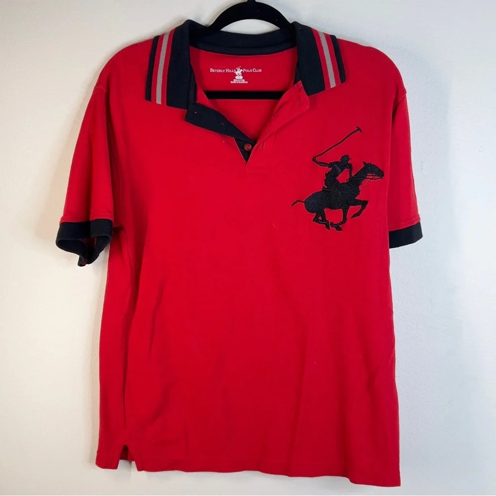 BEVERLY HILLS POLO CLUB  Red Short Sleeve Polo